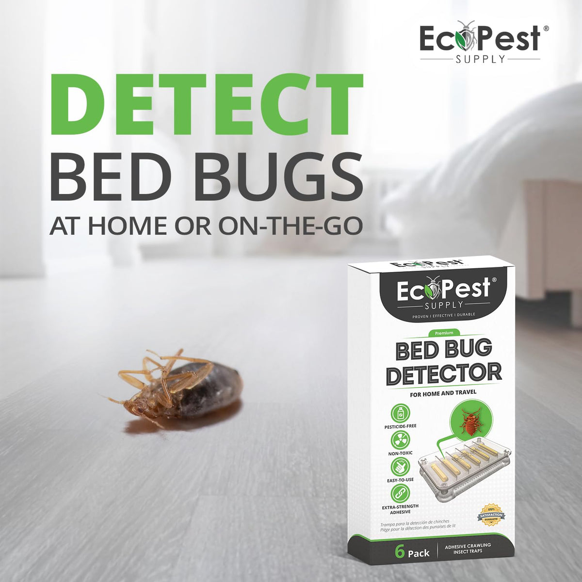 EcoPest traps packaging illustrates easy, quick setup for monitoring.