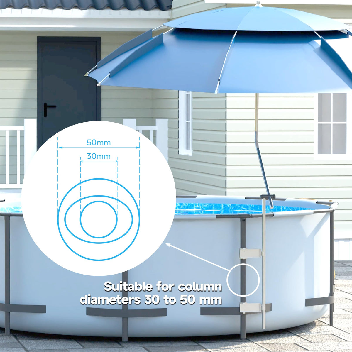 ECOPOOLTECH adjustable height enables optimal coverage as the sun moves across the sky