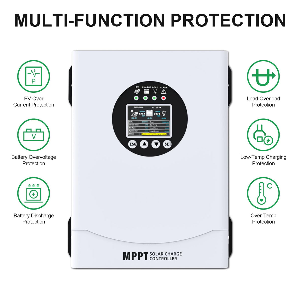 EcoSolLi 120A supports multiple battery types for versatile energy storage.