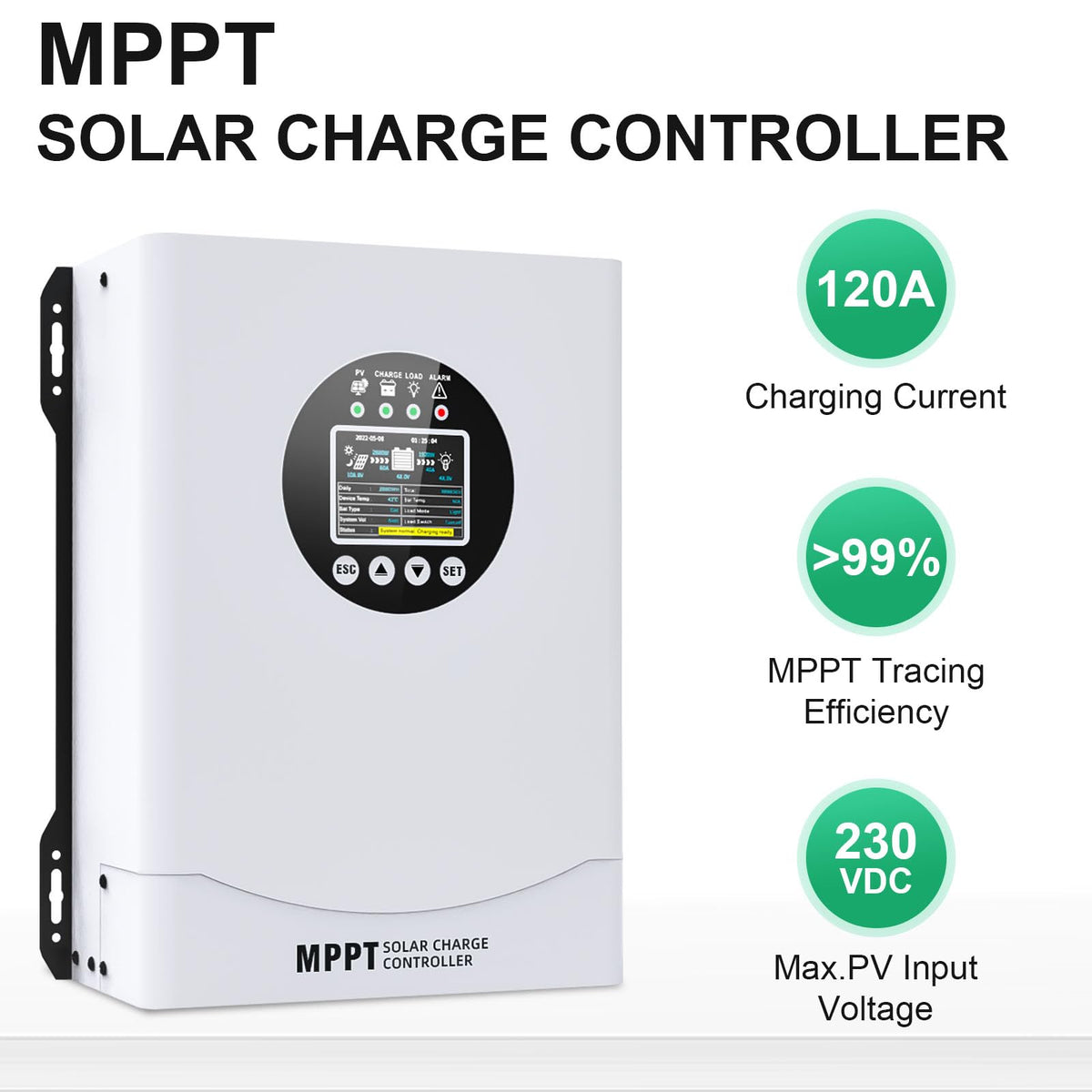 EcoSolLi MPPT controller with connection ports enables safe solar wiring.