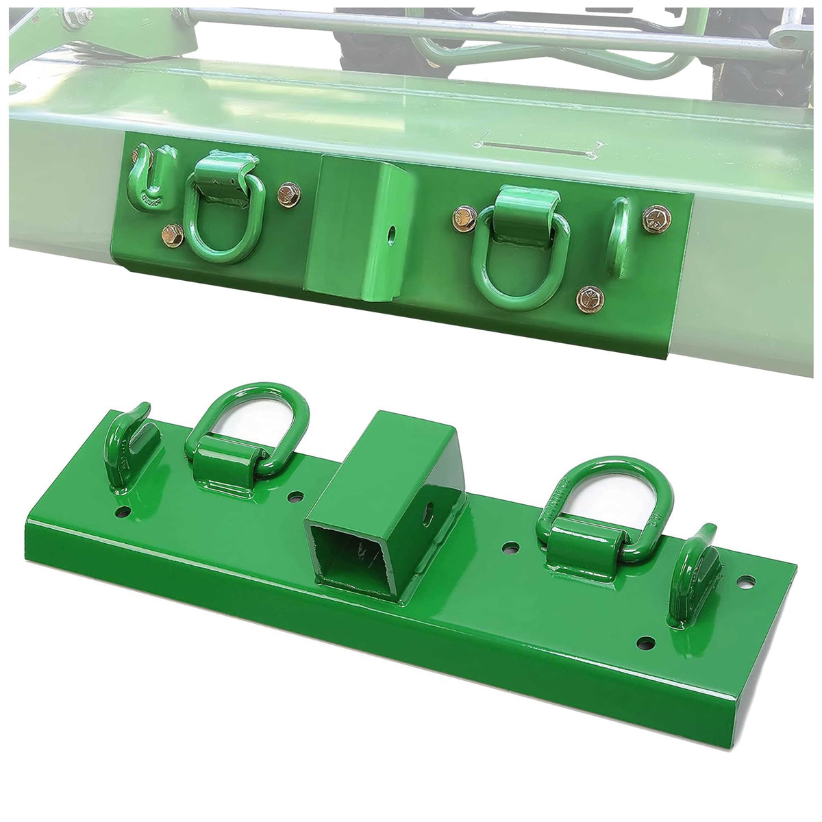 ECOTRIC bolt-on bucket grab hooks with D-ring for 2-inch receiver, secure towing and hauling.