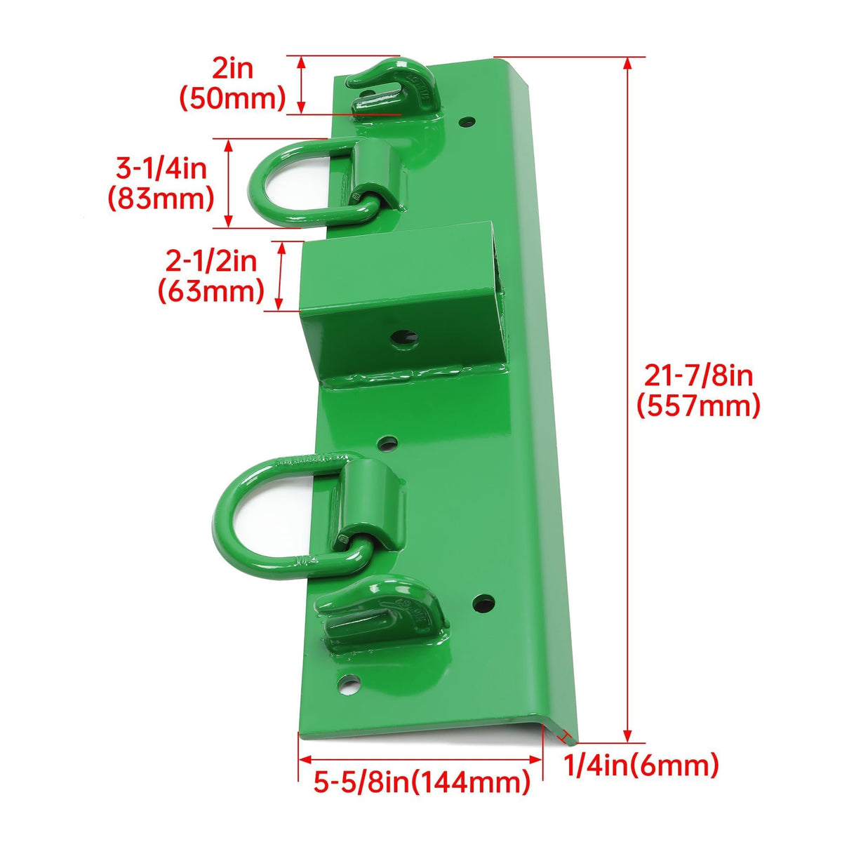 ECOTRIC heavy-duty steel bracket with green powder-coated finish for rugged bucket use.