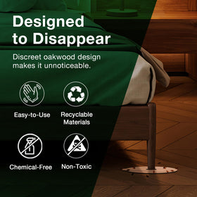 EcoVenger bed bug traps interceptor plate in floor blocks bed access.