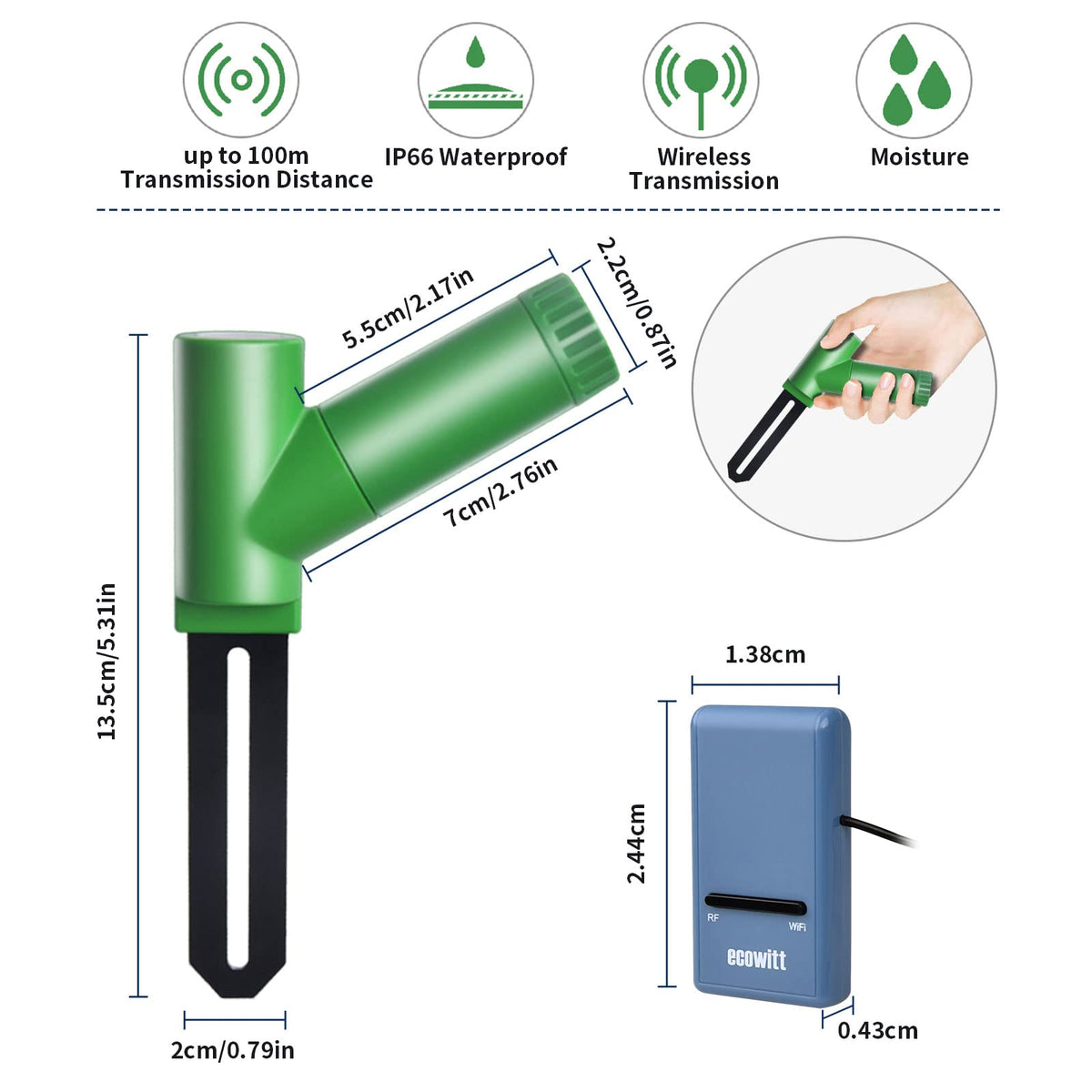 ECOWITT GW1100 gateway setup illustrating wireless data transfer to mobile app.