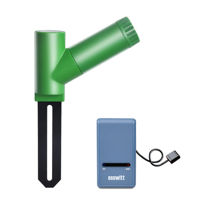 ECOWITT GW1106 kit front view showing gateway and WH51 sensor for soil moisture monitoring.