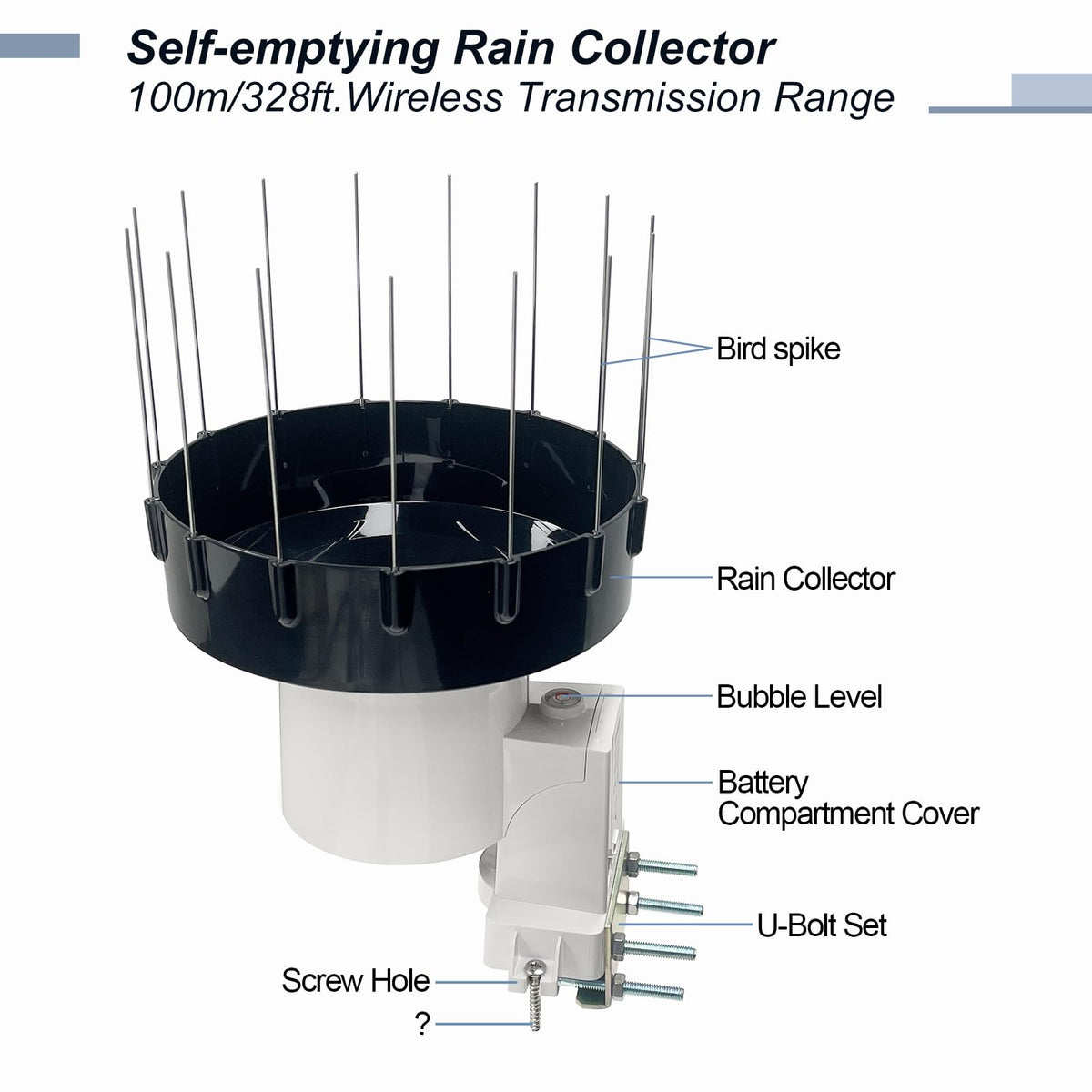 Bird spikes kit prevents nesting on the WH40BH funnel for cleaner readings