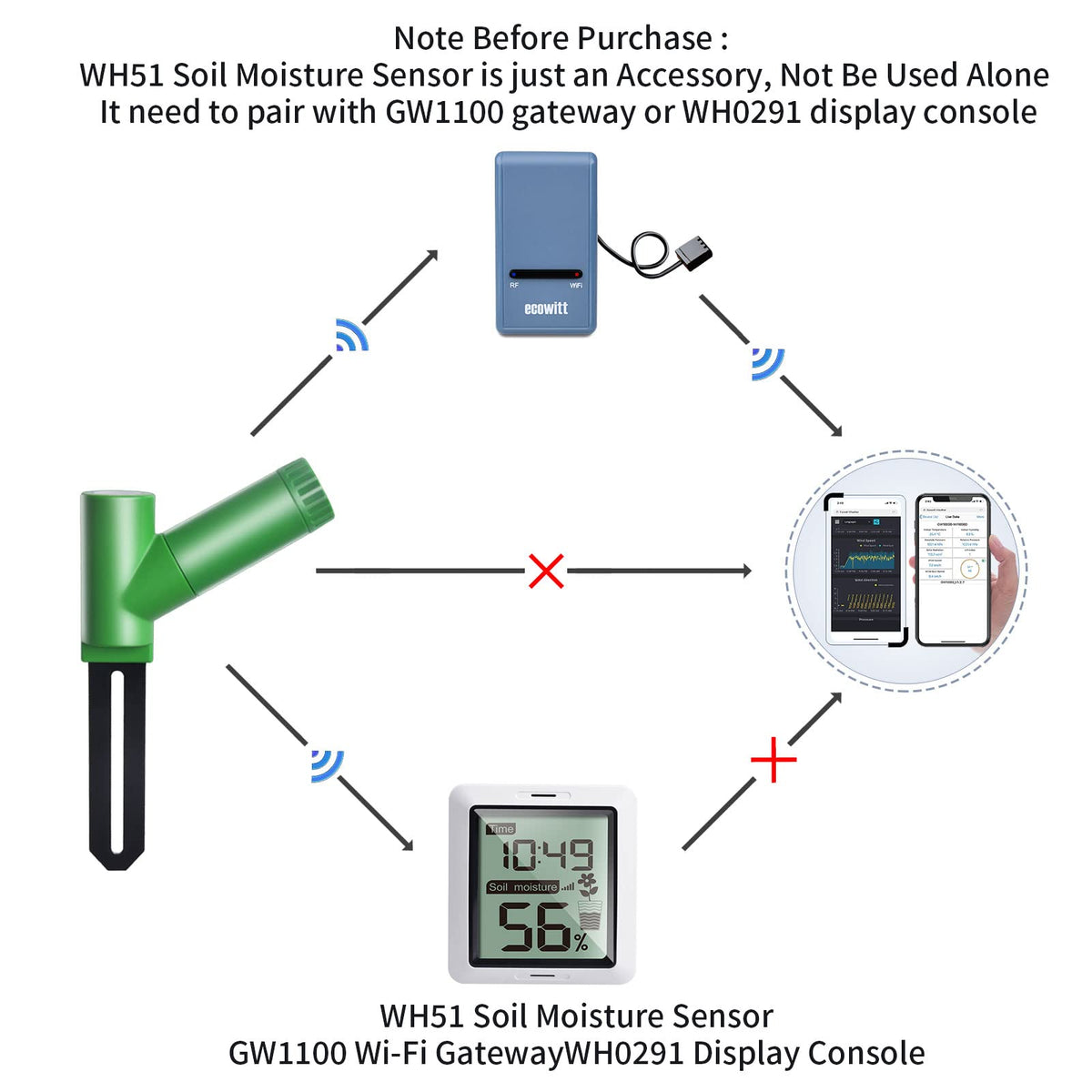 ECOWITT WH51 soil sensor embedded in soil ready to measure moisture.
