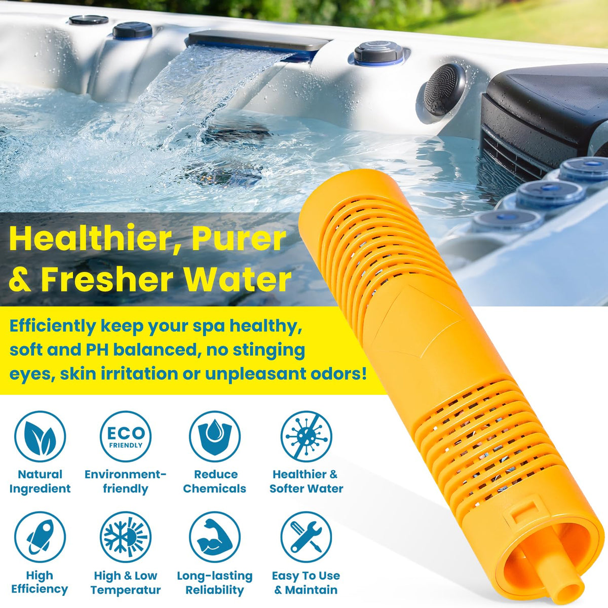 Advanced controlled release mineral technology supports clearer spa water.