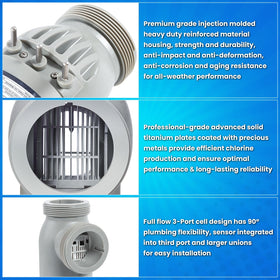 E-cowlboy PLC700 3-port salt cell with flexible plumbing options.