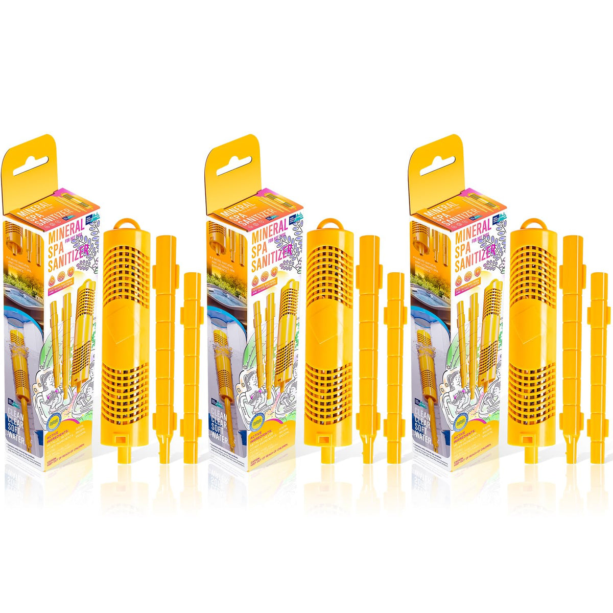 E-cowlboy spa mineral sticks 3-pack in yellow for universal compatibility.