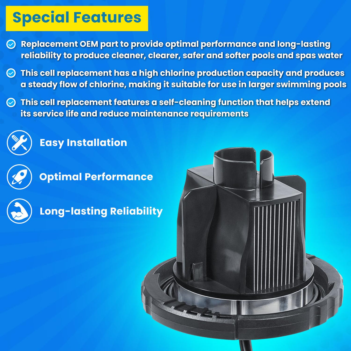 E-cowlboy TruClear chlorine production capacity supports larger pools.
