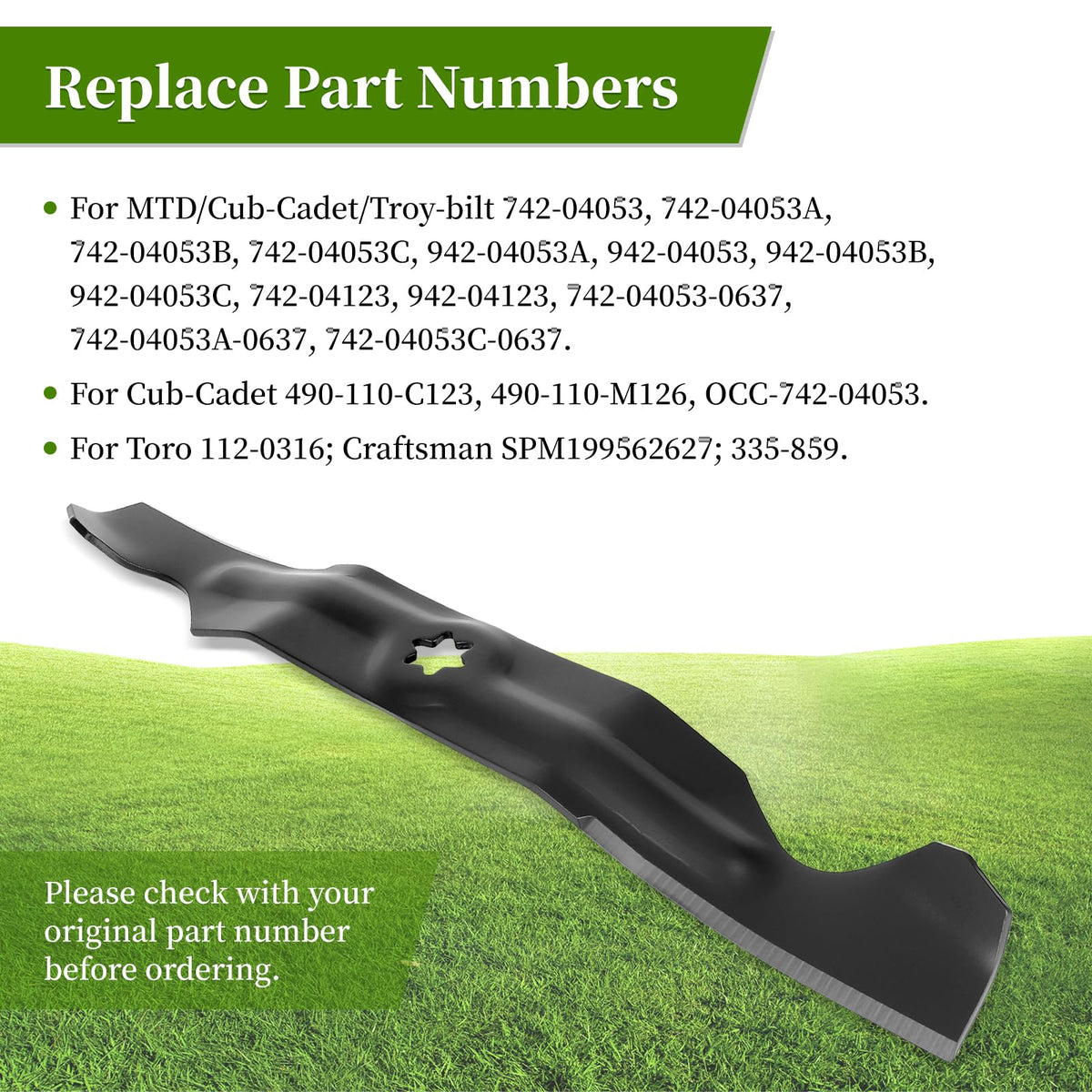 Ecreban blade dimensions 17-13/16 inches long fit compatible decks precisely.