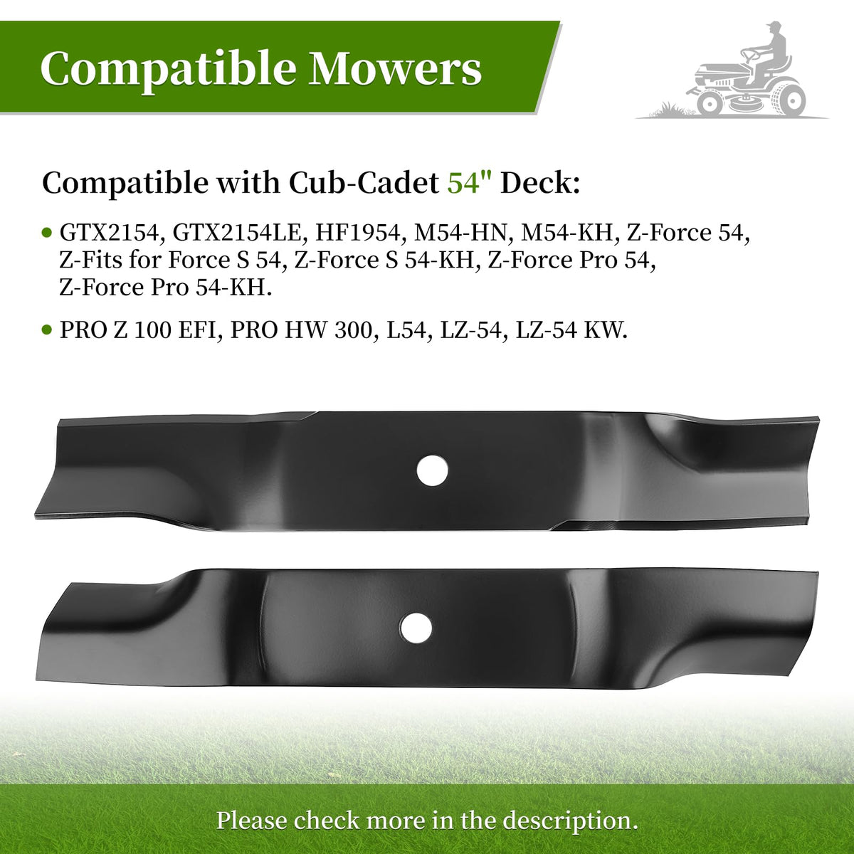 Ecreban Cub Cadet 54-inch blade dimensions and fitment details.