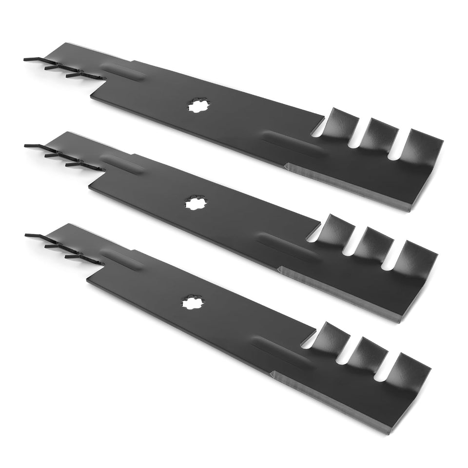 Ecreban GY20852 3-pack blades on deck for mulching efficiency.