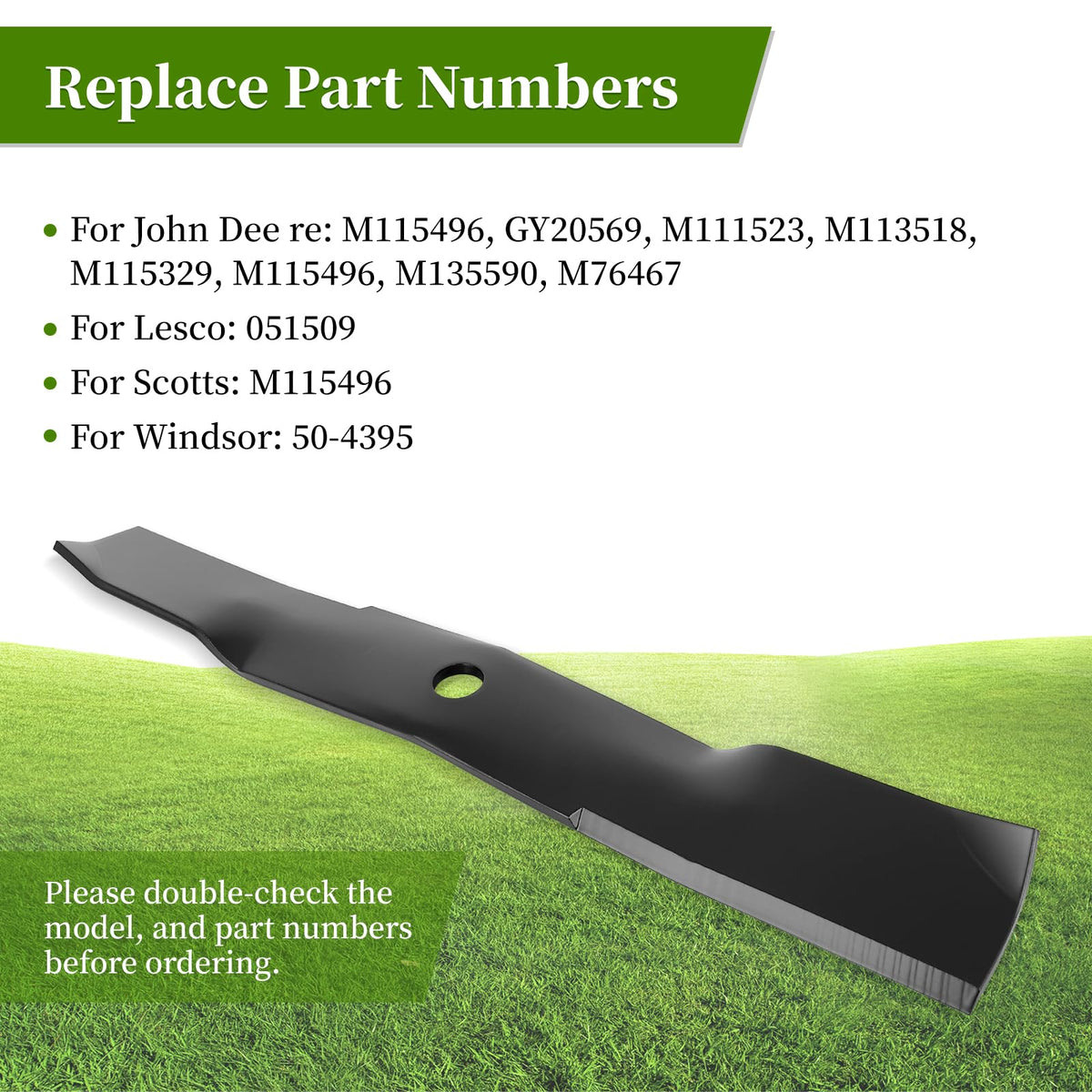 Ecreban M115496 blade length 18-5/8 inches confirms 54-inch deck compatibility.
