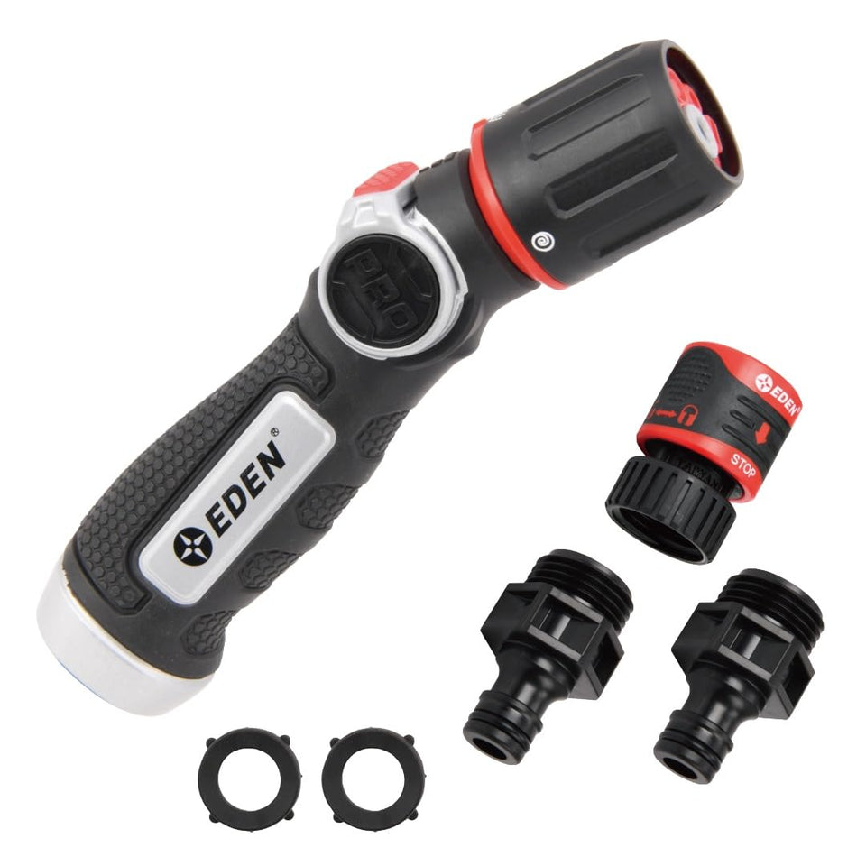 Eden 96845 Pro nozzle front view shows a durable metal build and comfortable grip.