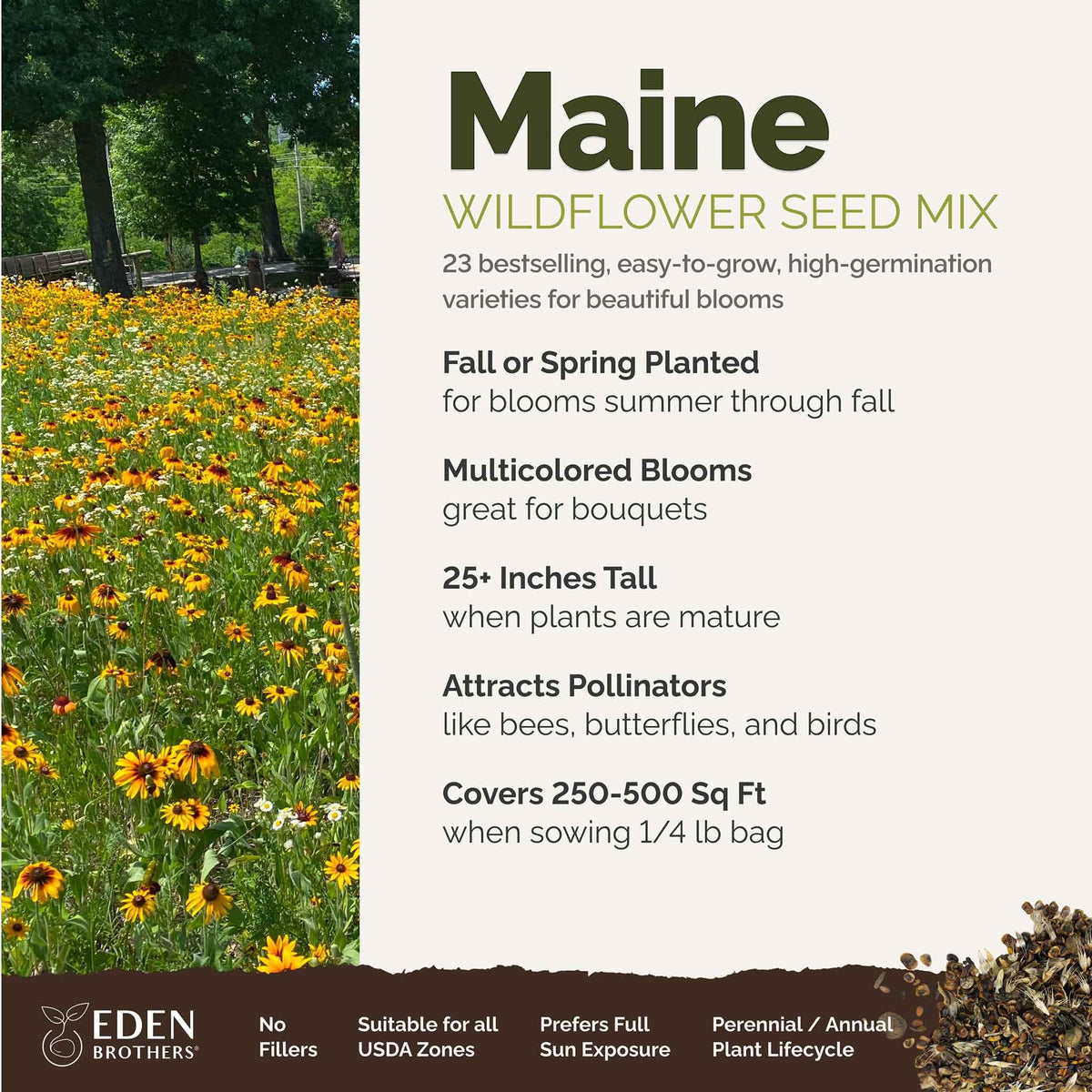Eden Brothers seed packet closeup highlighting pure, non-GMO seeds ready to plant