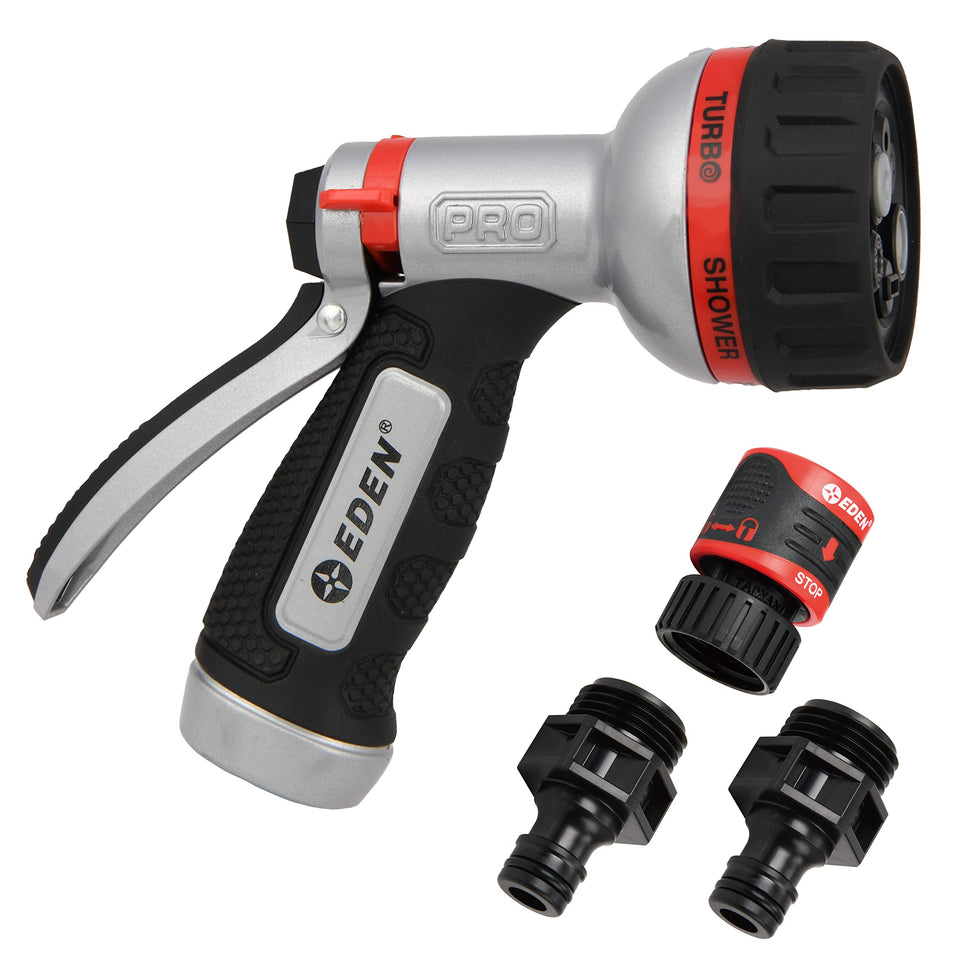 Eden PRO 94830 metal rear-trigger nozzle with six patterns for versatile watering