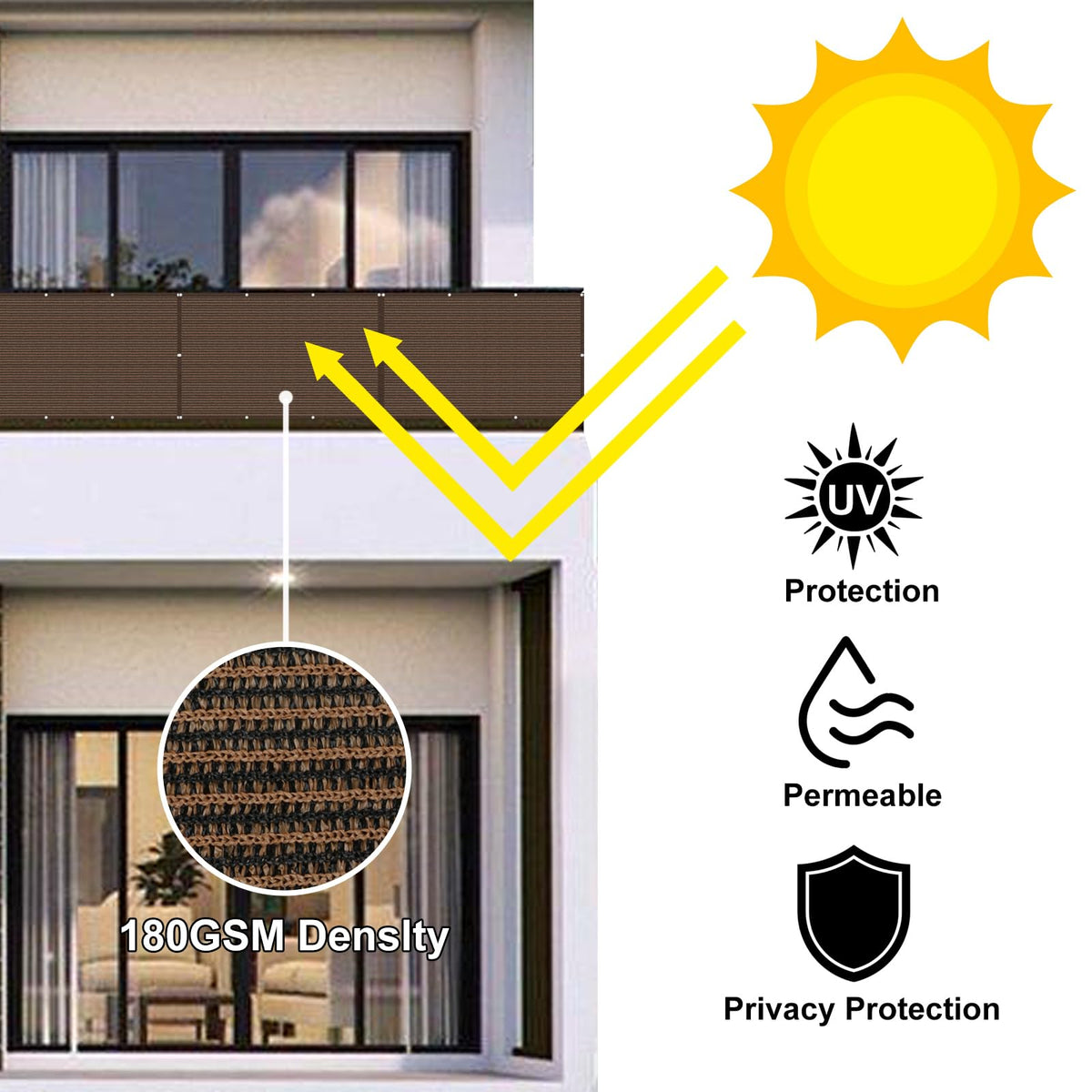 Eden's Decor privacy screen is easy to install with zip ties and aluminum grommets.
