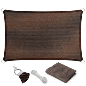 Eden's Decor straight flat-edged sun sail in brown blocks UV rays for patio shade.
