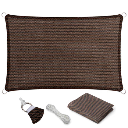 Eden's Decor straight flat-edged sun sail in brown blocks UV rays for patio shade.