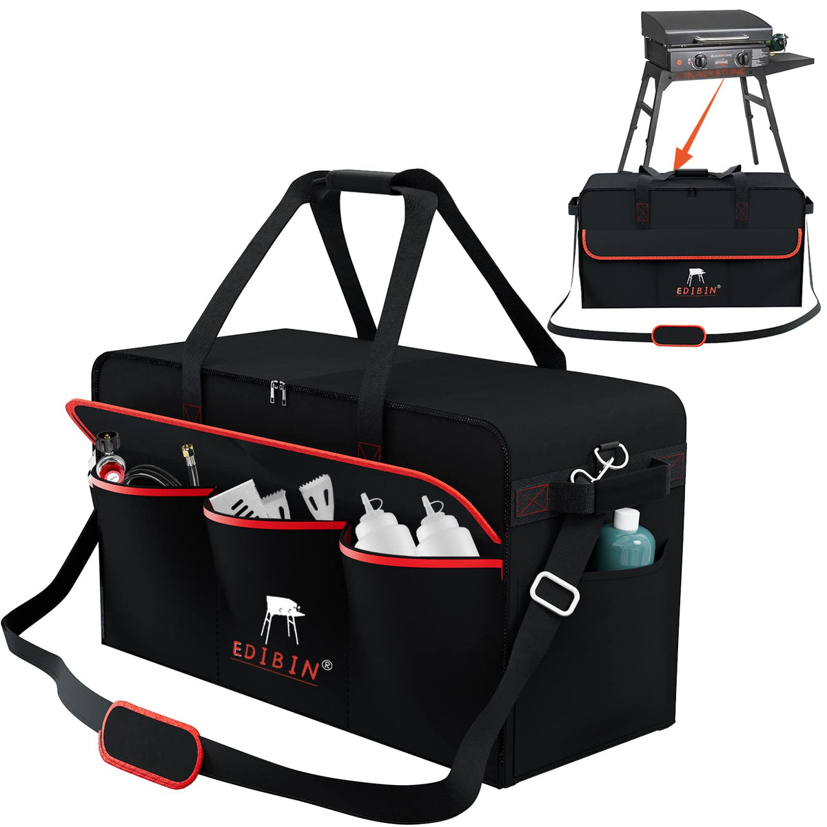EDIBIN 22-inch griddle bag top opening zipper for quick access during loading