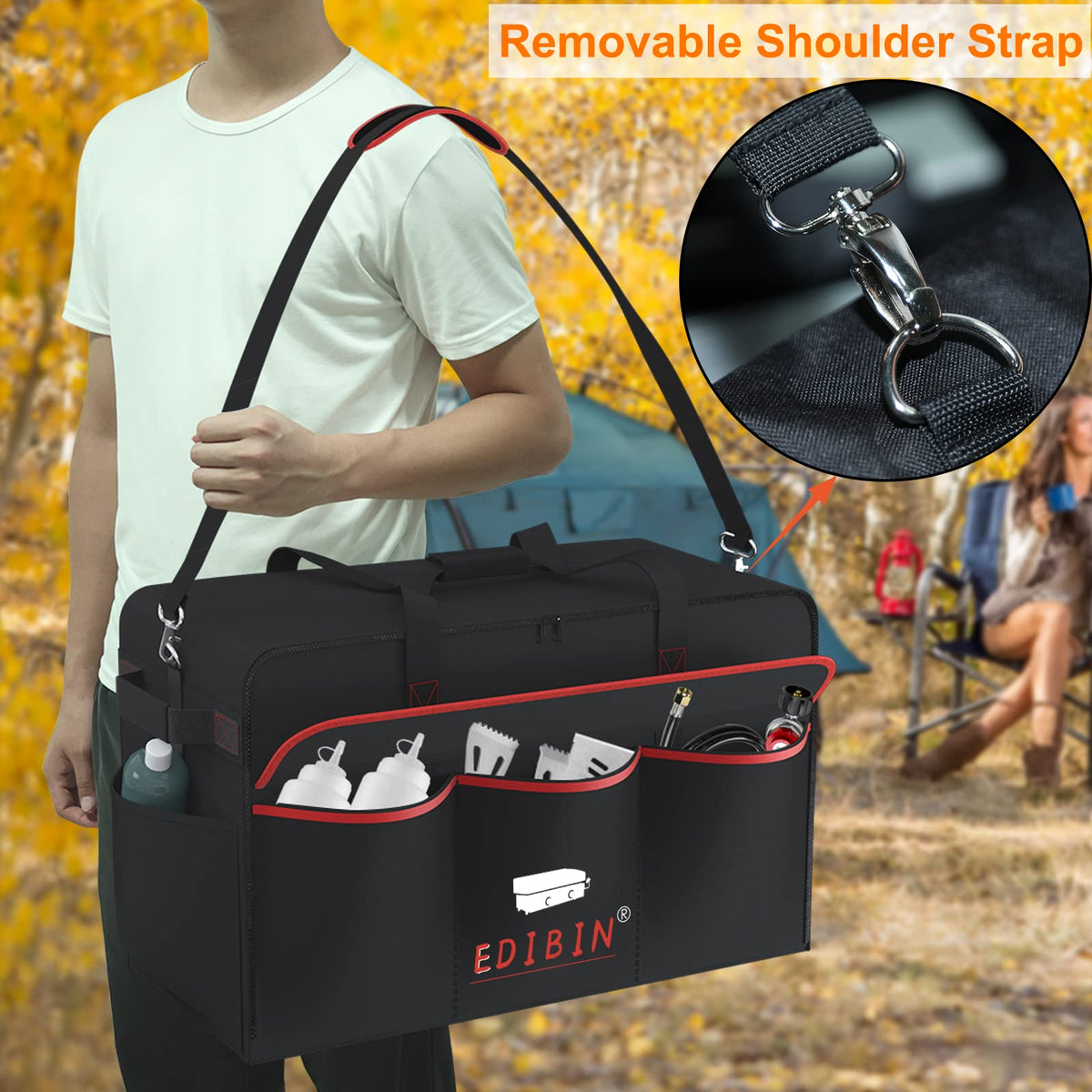 EDIBIN griddle bag with sturdy two-side handles for easy two-person lift.