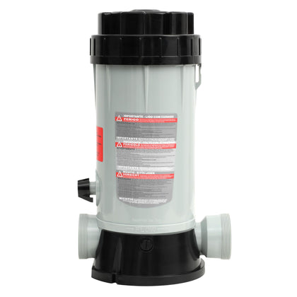 Edovaf CL200 inline chlorinator cap front view for easy tablet loading.