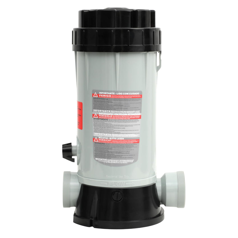 Edovaf CL200 inline chlorinator cap front view for easy tablet loading.