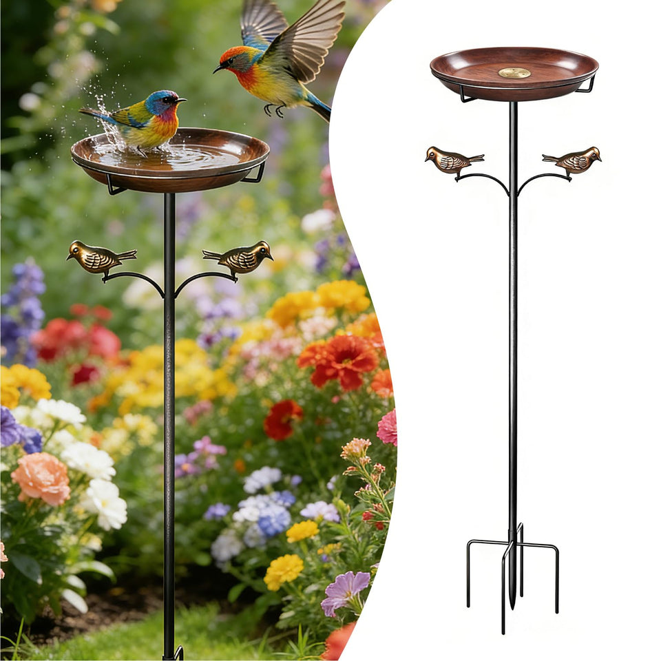 Edrifyah bird bath with copper disk shows a close-up of the copper insert enhancing water cleanliness.