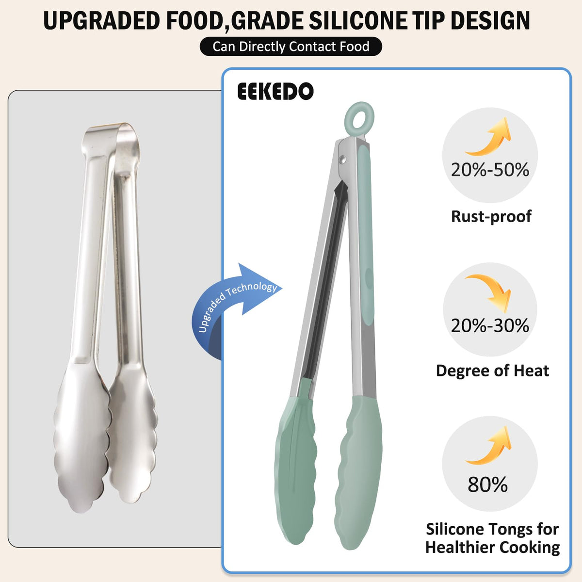 EEKEDO kitchen tongs 12 inch silicone tips for versatile indoor and outdoor cooking.