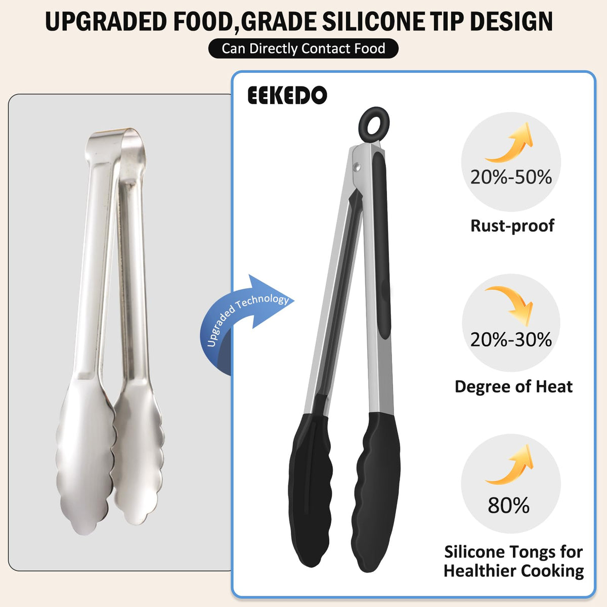 EEKEDO 12-inch tongs ideal for long-hand tasks like turning roasts
