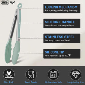 EEKEDO kitchen tongs locking mechanism for compact, one handed operation.