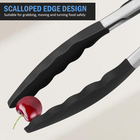 EEKEDO nonstick-safe tongs shown with glossy nonstick pan