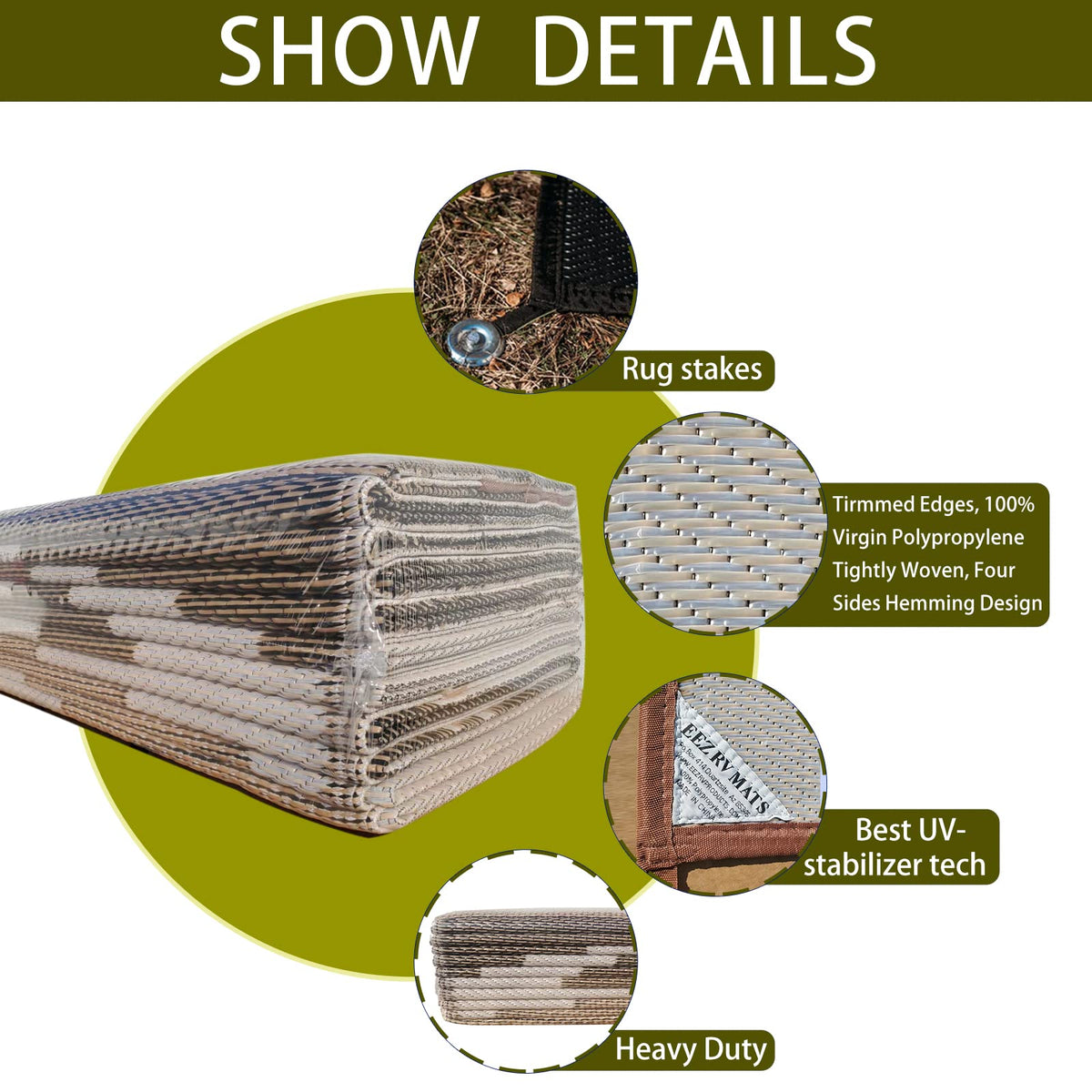 EEZ RV BWW mats textured surface provide secure footing outdoors.