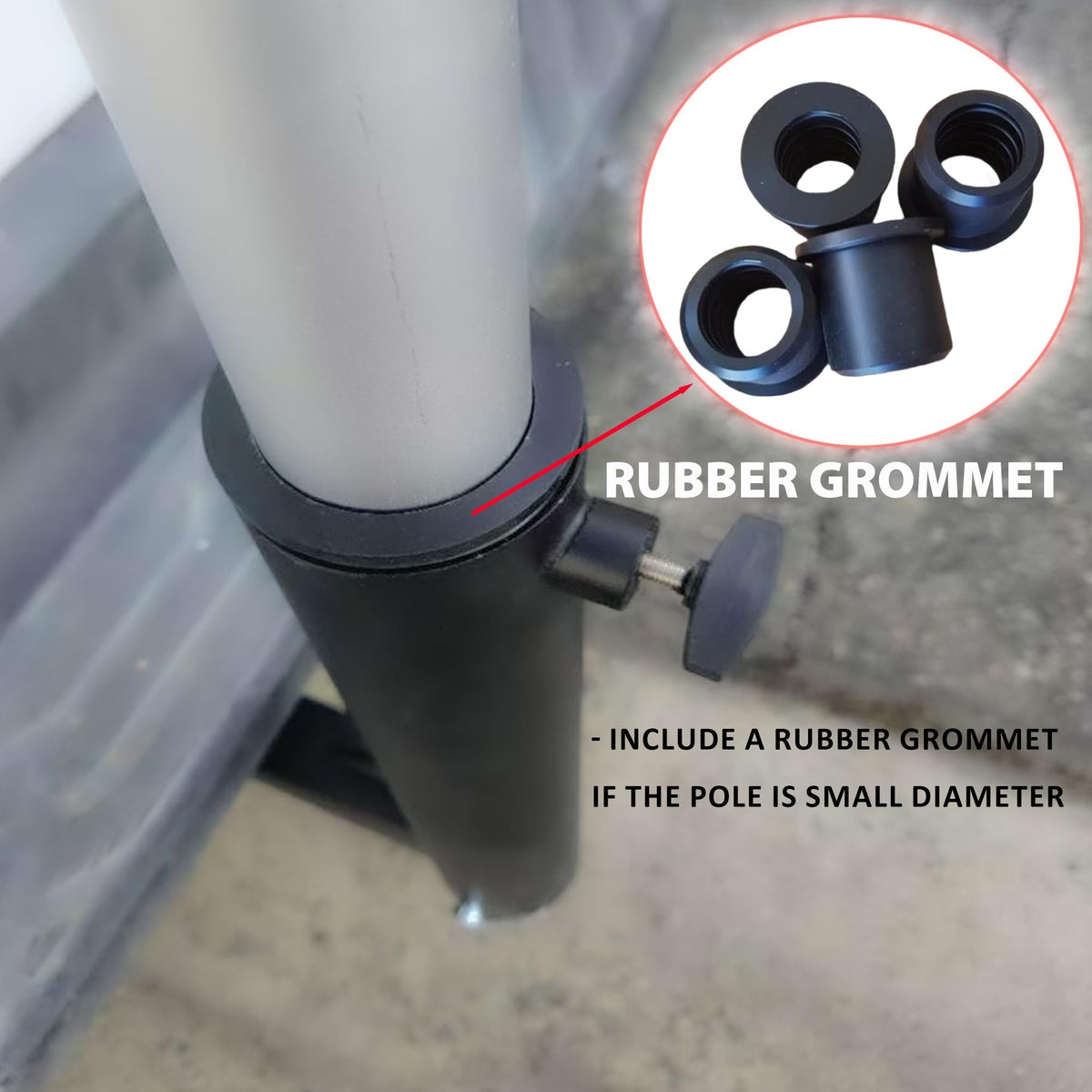 EEZ RV rubber grommet detail tightens fit for smaller diameter poles