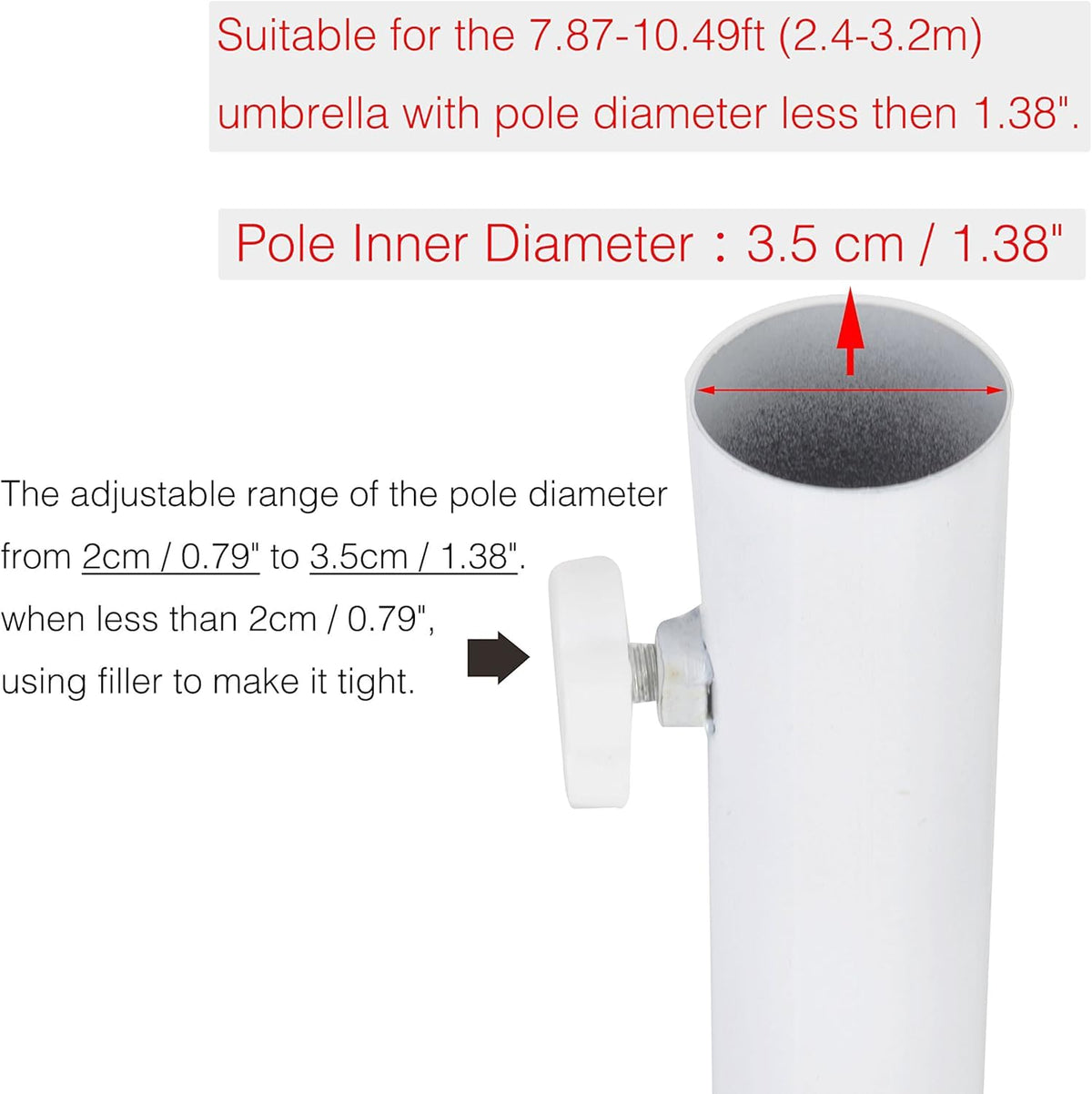 EFAILY adjustable-pole-diameter clamp fits multiple umbrella sizes for easy setup.
