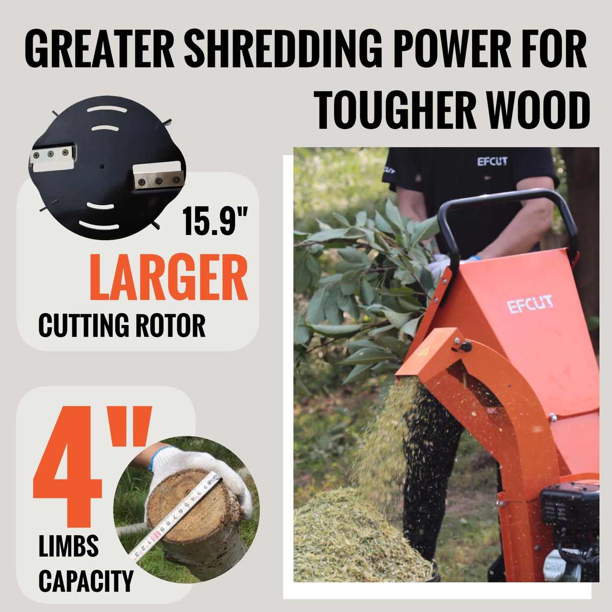 EFCUT C40 chipper discharge chute demonstrates precise wood chip placement and control.