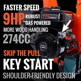 EFCUT C40E engine close-up highlights 9HP power for tougher wood.