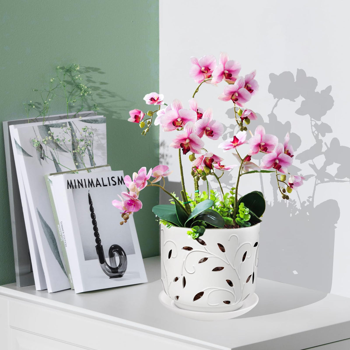 EFISPSS orchid pot with tray provides tidy drainage catchment for indoor use