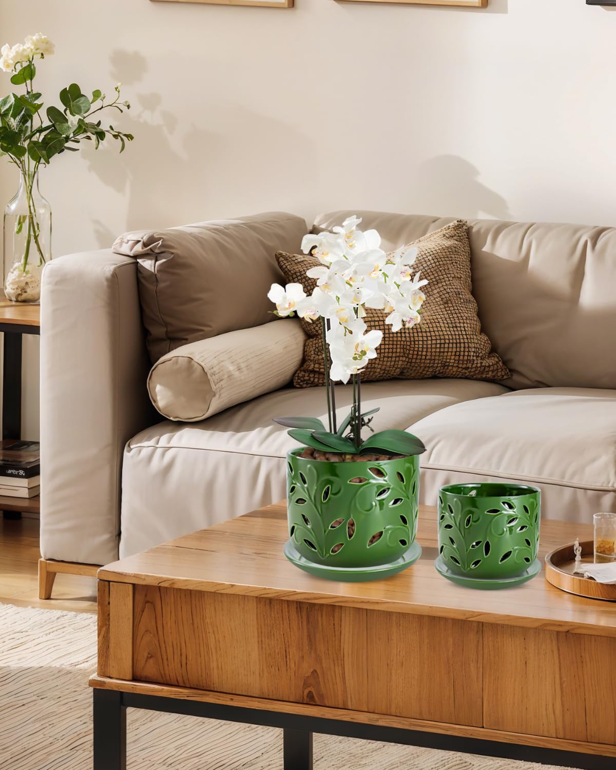 EFISPSS green glaze detail highlights modern orchid planter design