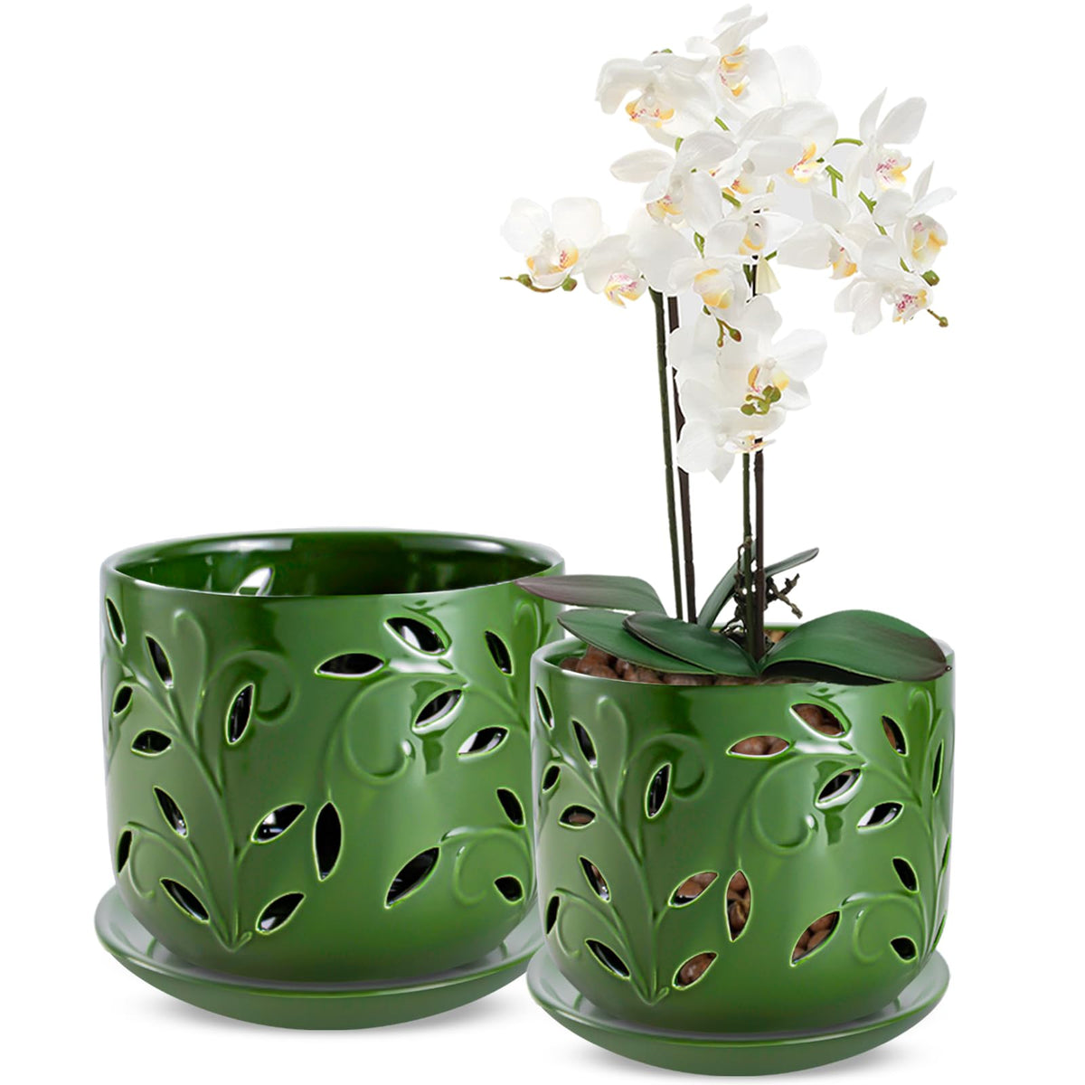 EFISPSS orchid pot in green glaze with holes for improved airflow