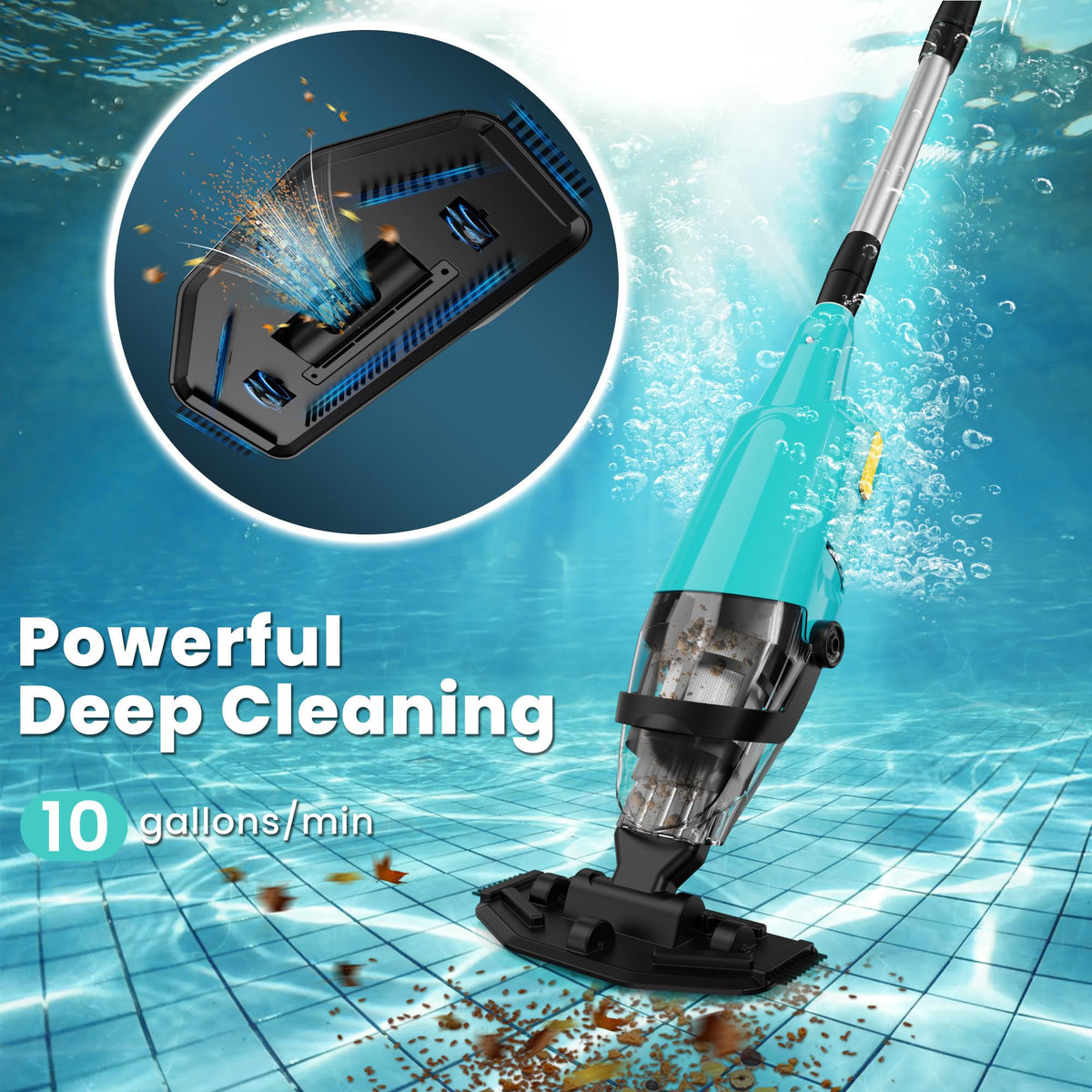 EFURDEN pool vacuum battery provides up to 60 minutes of runtime for swift spot cleaning.