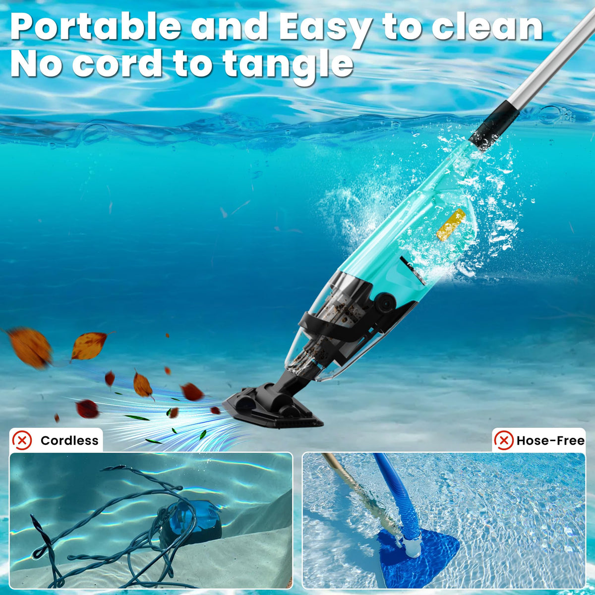 EFURDEN pool vacuum edge clean reaches pool edges and corners.