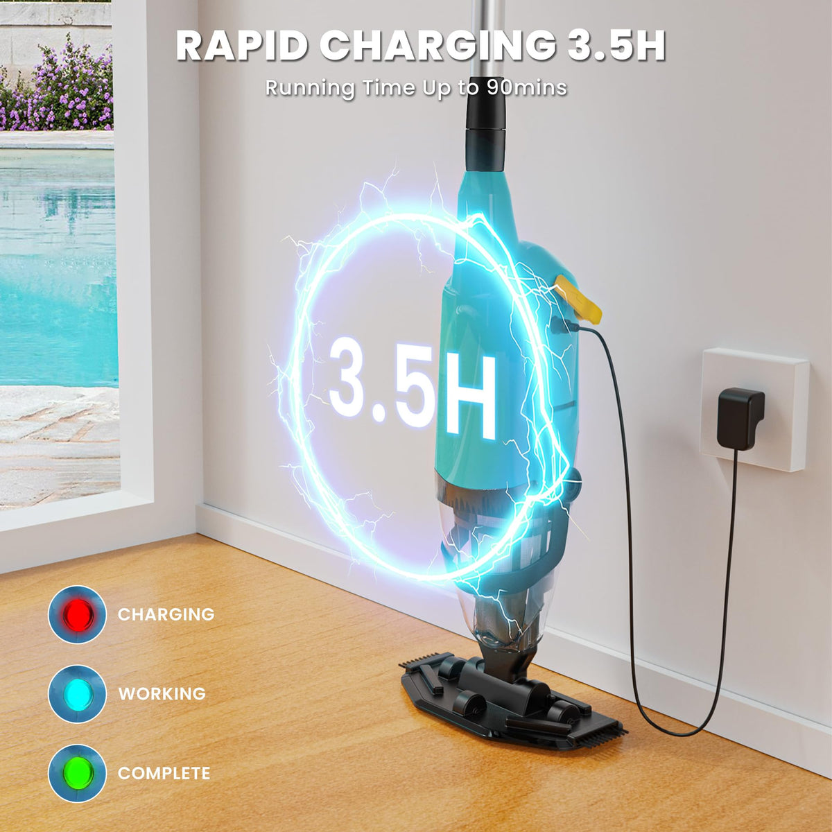 EFURDEN pool vacuum telescopic pole adjusts for different heights for versatile cleaning.