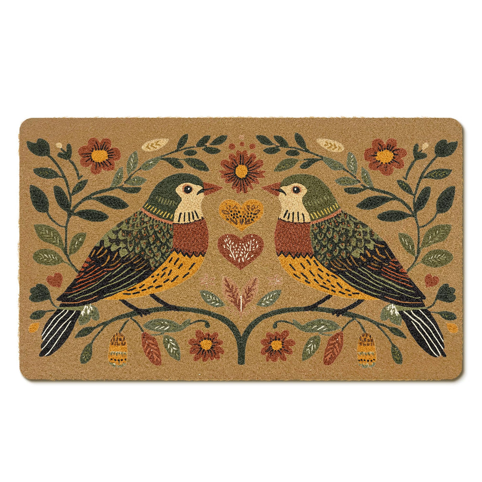 EGBTL vintage bird floral coir doormat for front door with dirt-scraping action