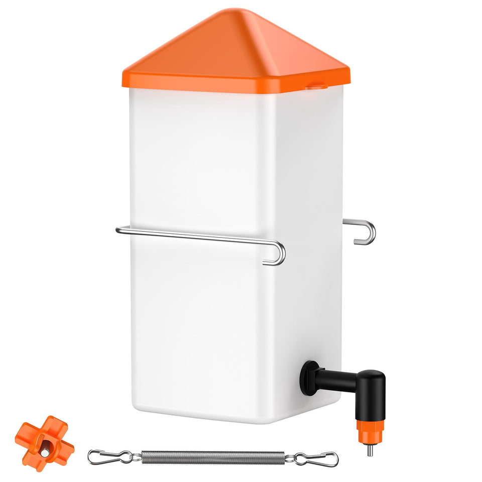 Eggluuz 1L chick waterer front view, easy access to fresh water for chicks.
