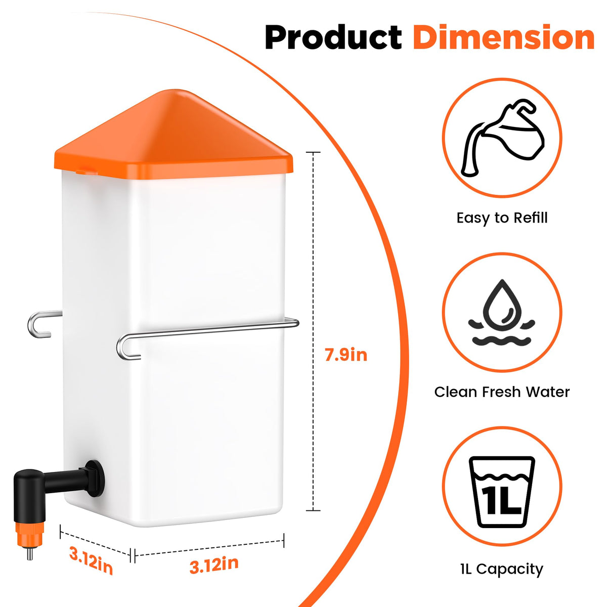 Eggluuz waterer with two vertical nipples promoting steady water delivery.