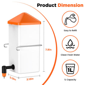 Eggluuz waterer with two vertical nipples promoting steady water delivery.