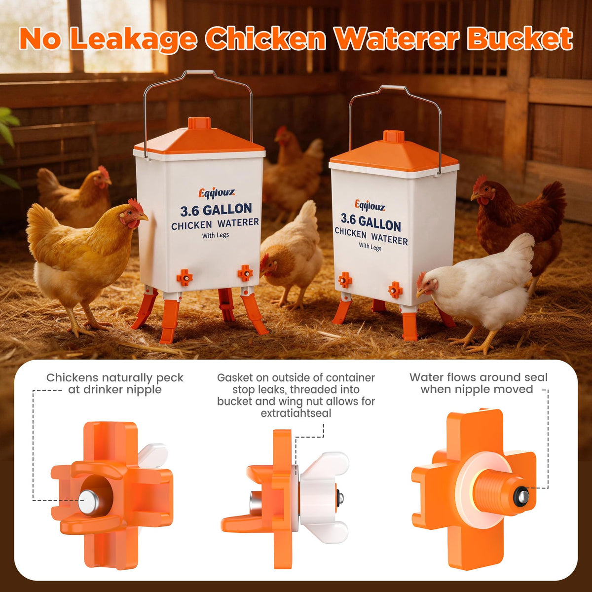 Eggluuz anti-roost cone helps keep the waterer clean during use